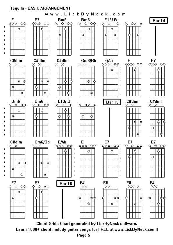 Chord Grids Chart of chord melody fingerstyle guitar song-Tequila - BASIC ARRANGEMENT,generated by LickByNeck software.